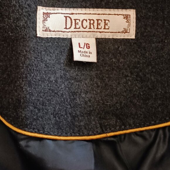 Decree Double Breasted Pea Coat Lined Hip Length Heather Charcoal Gray Peplum Lg - Picture 4 of 6